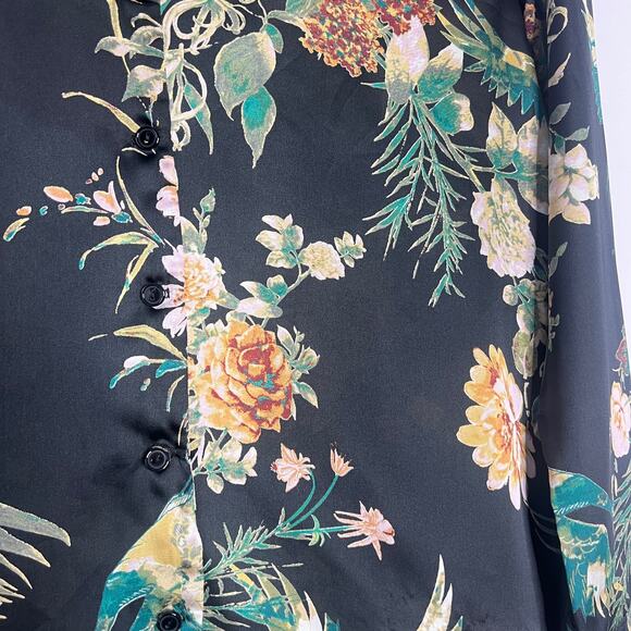 Lulus Darby‎ Floral Shirt Womens Small Dark Charcoal Satin Long Sleeve Going Out - Picture 8 of 11